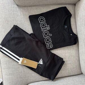 Adidas Black Crop T-Shirt and Biker Shorts Set